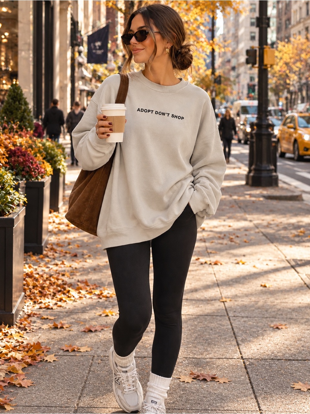 Casual Light Gray 'Adopt Don't Shop' Crewneck Sweatshirt - Relaxed Fit
